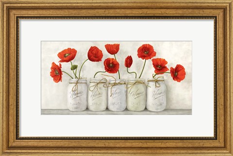 Framed Red Poppies in Mason Jars Print