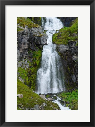 Framed Iceland, Westfjords, Jokulflrdir, Lonagfjordur Nature Reserve Remote Fjord Waterfall Print