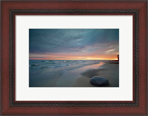 Framed Solitary Boulder On A Beach Of Lake Superior, Michigan Print