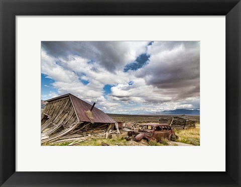 Framed Collapsed Building And Rusted Vintage Car, Nevada Print