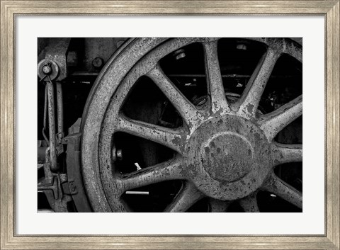 Framed Rusted Train Wheel, Nevada (BW) Print