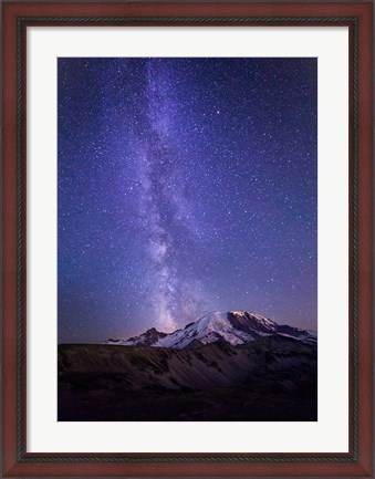 Framed Stars And The Milky Way Above Mt Rainier And Burroughs Mountain Print