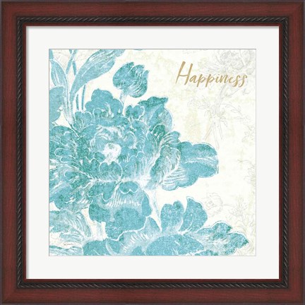 Framed Toile Roses VI Teal Happiness Print