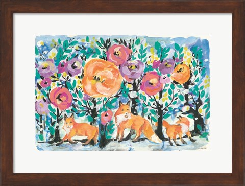 Framed Foxes and Flowers Print