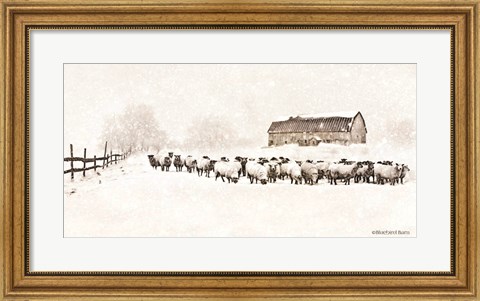 Framed Warm Winter Barn with Sheep Herd Print