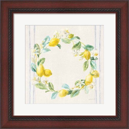 Framed Floursack Lemons V Navy Print