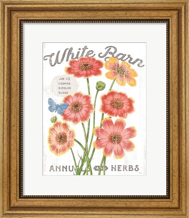 Framed White Barn Flowers III Print