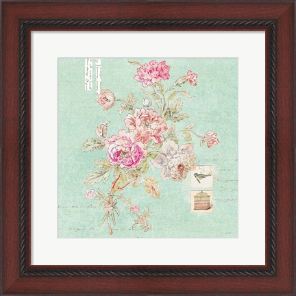 Framed Cottage Roses II Blue Print