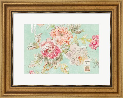 Framed Cottage Roses I Blue Print