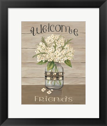 Framed Welcome Friends Mason Jar Print