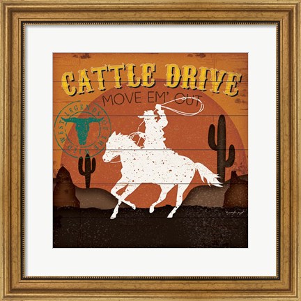 Framed Cattle Drive Print