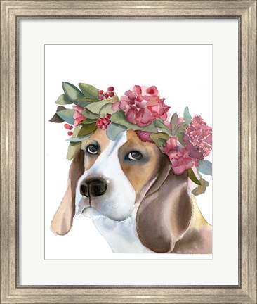 Framed Flower Crown Puppy Print