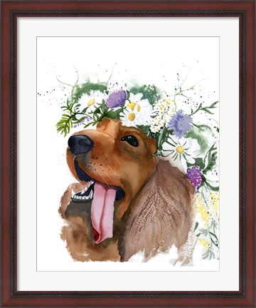 Framed Flower Crown Puppy II Print