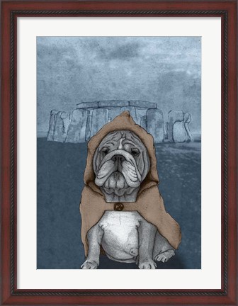 Framed English Bulldog with Stonehenge Print