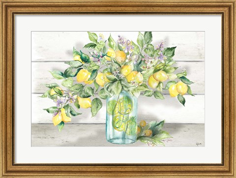 Framed Watercolor Lemons in Mason Jar Landscape Print