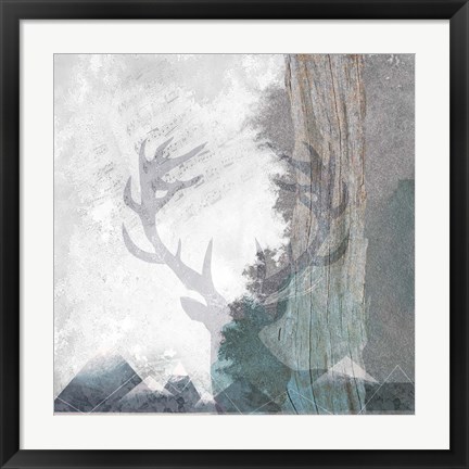 Framed Deer and Mountains 1 Print