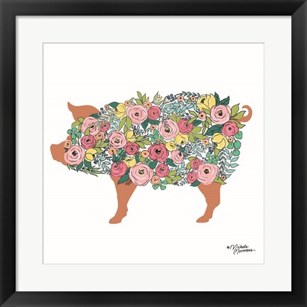 Framed Floral Pig Print