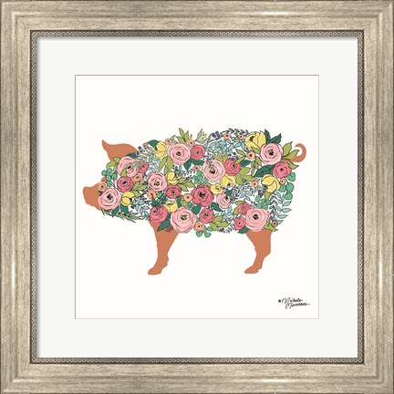 Framed Floral Pig Print