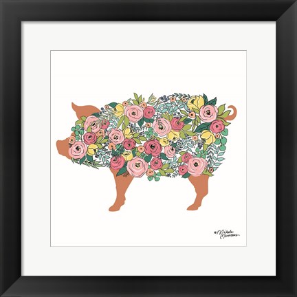 Framed Floral Pig Print