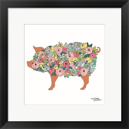 Framed Floral Pig Print