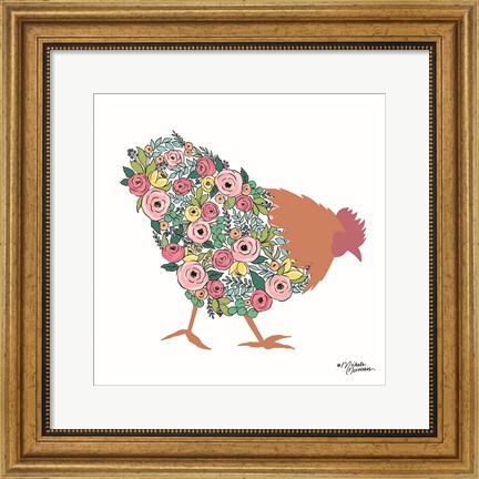 Framed Floral Rooster Print