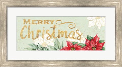 Framed Watercolor Poinsettia Merry Christmas Print