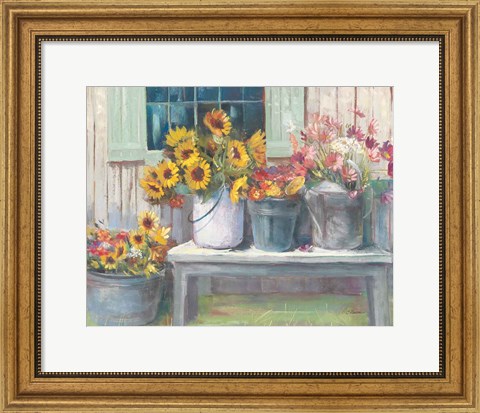 Framed Green Bench Bright Print