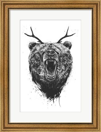 Framed Angry Bear With Antlers Print