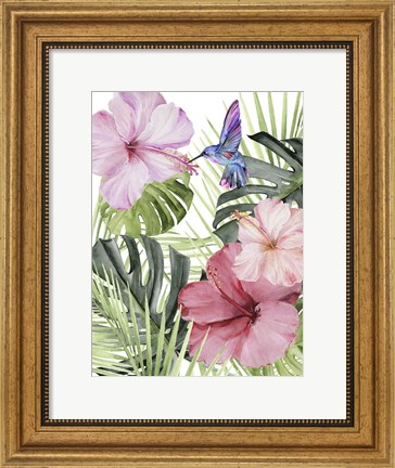 Framed Hibiscus &amp; Hummingbird I Print