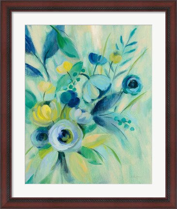 Framed Elegant Blue Floral I Print