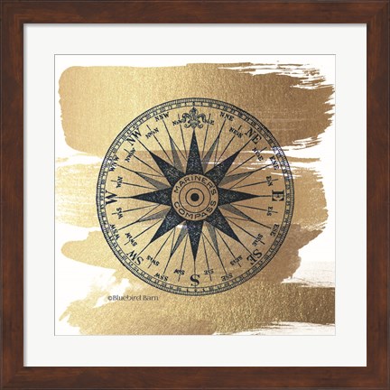 Framed Brushed Gold Compass Rose Print