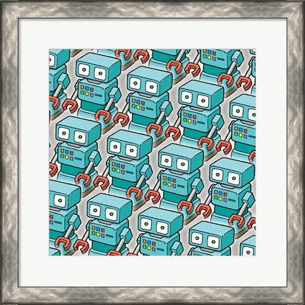 Framed Blue Robo Army Print