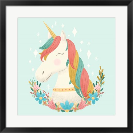 Framed Unicorns and Flowers II Print