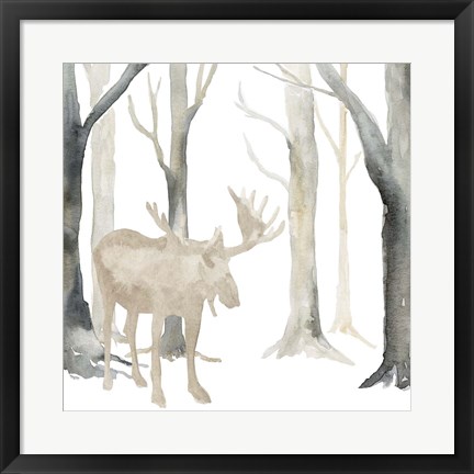 Framed Winter Forest Moose Print