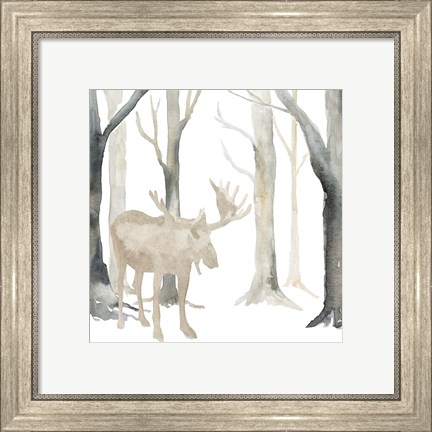 Framed Winter Forest Moose Print