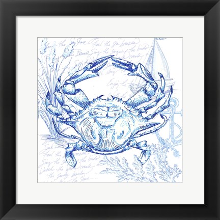 Framed Coastal Sketchbook Crab Print