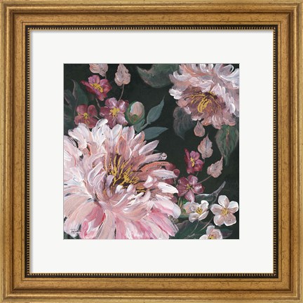 Framed Romantic Moody Florals on Black I Print