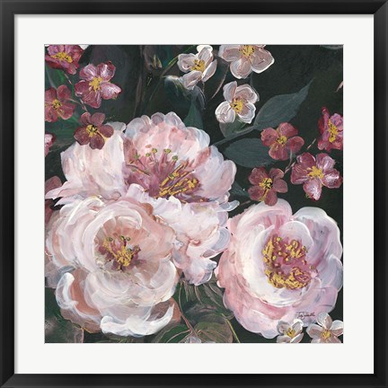 Framed Romantic Moody Florals on Black II Print