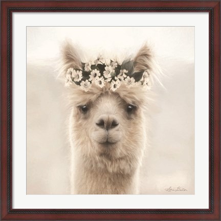 Framed Alpaca with Flowers Print