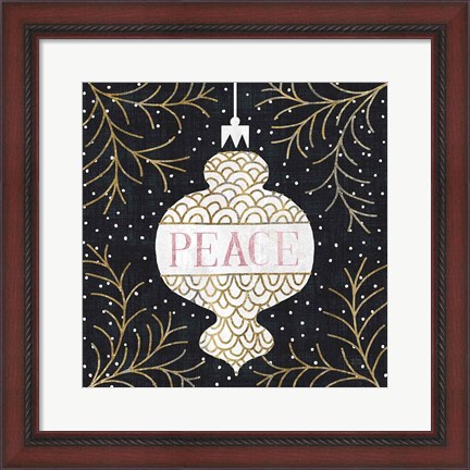 Framed Jolly Holiday Ornaments Peace Metallic Print