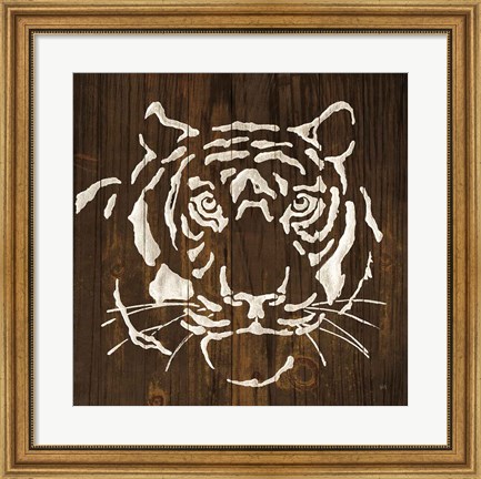 Framed White Tiger on Dark Wood Print