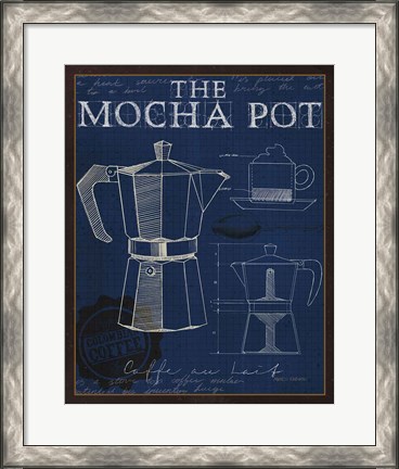 Framed Coffee Blueprint II Indigo Print