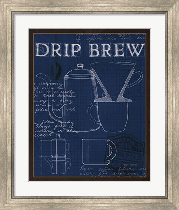 Framed Coffee Blueprint III Indigo Print