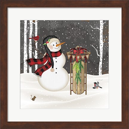 Framed Peace Snowman Print