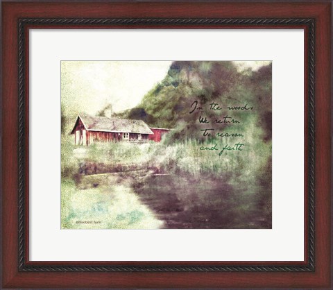 Framed Red Cabin Forest Faith Print