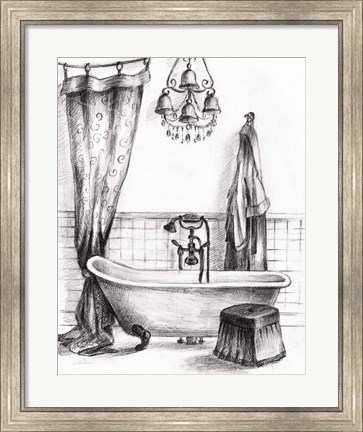 Framed Elegant Bath II BW Crop Print