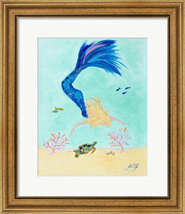 Framed Mermaid and Sea Turtle I Print