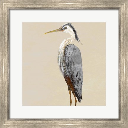 Framed Heron on Tan II Print