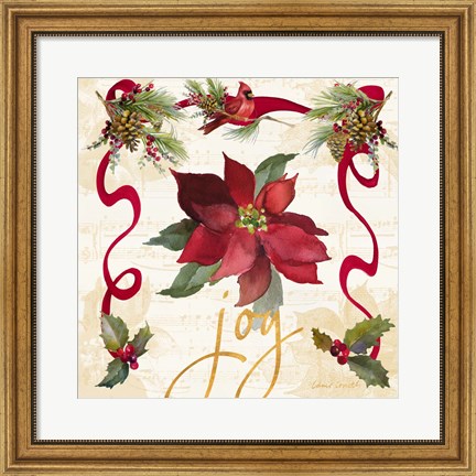 Framed Christmas Poinsettia Ribbon IV Print