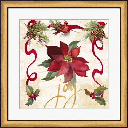 Framed Christmas Poinsettia Ribbon IV Print